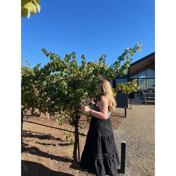 PETER SOM COLLECTIVE Black White Lace Detail A-Line Smocked Midi Dress Size S - Picture 5 of 15